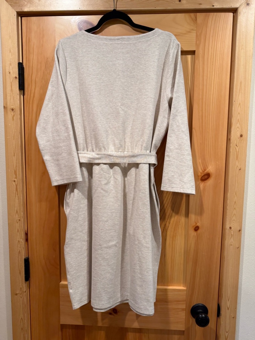 Duluth Trading Co Cream Tie-Waist Long Sleeve Ponte Dress - Picture 2 of 4